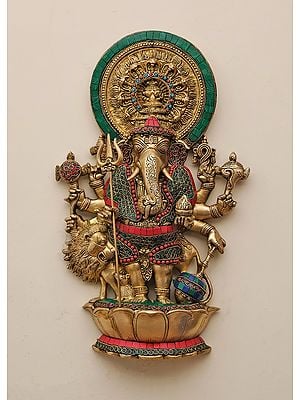 16" Brass Drishti Ganesha Plate with Inlay Work | Handmade
