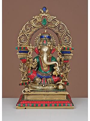 16" Brass Lord Ganesha with Arch | Handmade