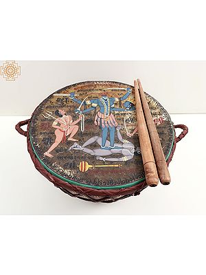 17" Traditional Indian Nagada Drum With Image of Goddess Chhinnamasta | Handmade