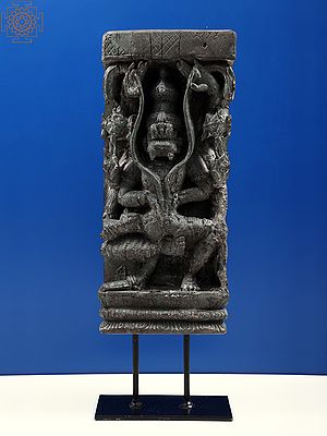 19" Wooden Narasimha Statue with Iron Stand | Handmade