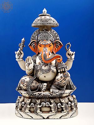 29" White Marble Lord Ganesha | Handmade