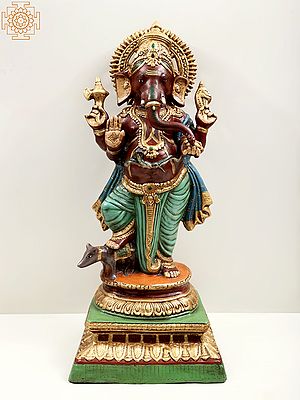 26" Brass Colorful  Standing Ganesha | Handmade
