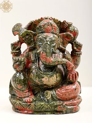 4" Small Blood Green Unakite Lord Ganesha | Handmade
