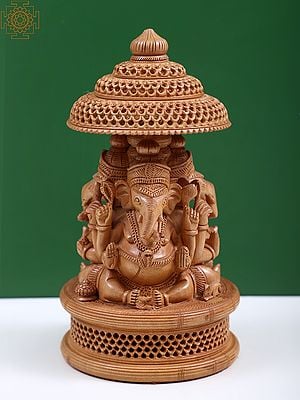 9" Wooden Lord Ganesha Three Face Attractive Design