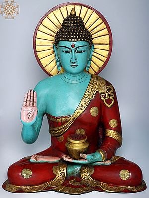 23" Brass Gautama Buddha In Abhaya Mudra