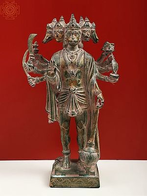 14" Brass Standing Panchmukhi Hanuman With Ten Arms