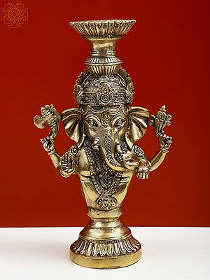 13" Brass Blessing Ganesha Candle Holder