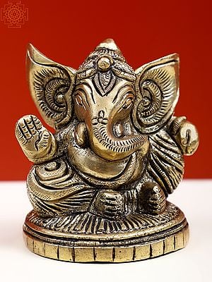 2" Small Brass Blessing Ganesha Sculpture