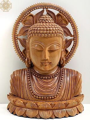 10" Wooden Lord Buddha Bust