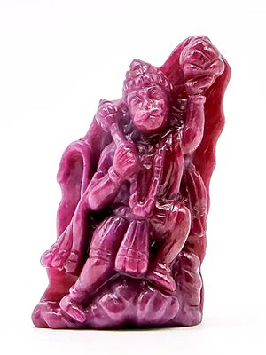 2" Small Ruby Lord Hanuman Lifting Sanjeevani Mountain