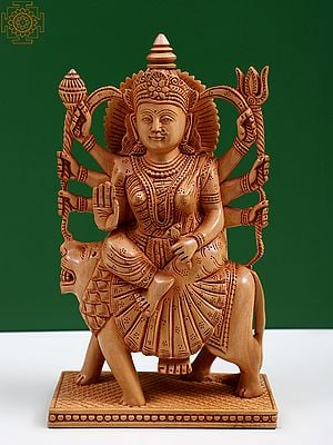 9" Eight Armed Goddess Durga In Wooden