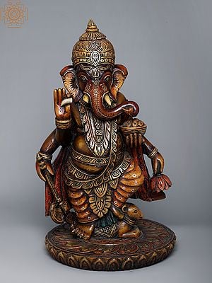27" Wooden Ekdanta Ganesha