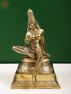 8" Brass Seated Uma | Uma is used for Sati (Shiva's first wife, who is reborn as Parvati)
