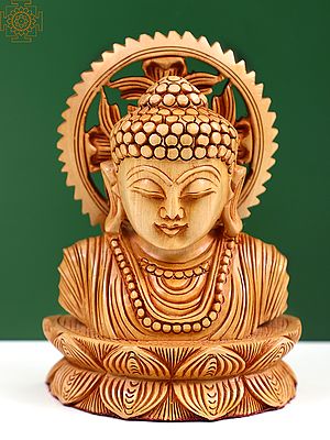 5" Small Buddha Bust on Lotus Pedestal in Wood