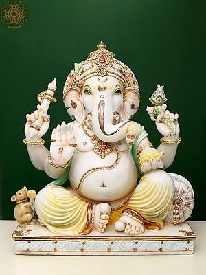 27" White Marble Lord Ganesha | Handmade