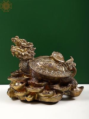 4" Small Bronze Feng Shui Tortoise Dragon