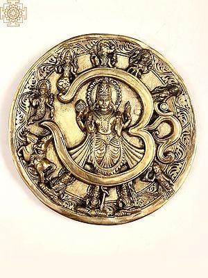 8" Vishnu Dashavatara Wall Hanging Plate with Om In Brass