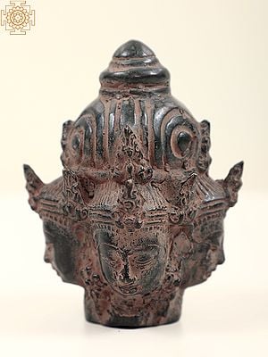 3" Bust of Four Headed Brahma In Brass