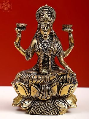 6" Goddess Lakshmi In Brass | Handcrafted In India
