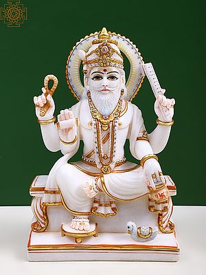 12" White Marble Lord Vishwakarma