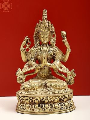 8" Tibetan Buddhist Deity Chenrezig In Brass
