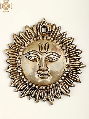 4" Small Brass Surya Face Wall Hanging Statue