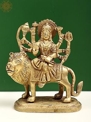4" Small Brass Goddess Durga Sculpture