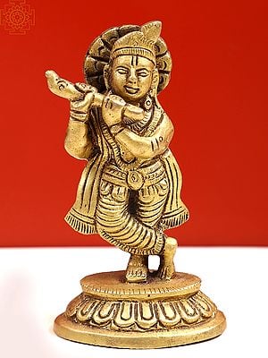 3" Small Standing Lord Krishna Statue Playing Flute