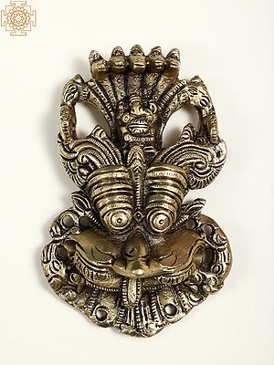 3" Small Brass Panchanaga Kirtimukha Wall Hanging With Seated Ganesha On Top