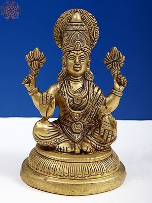 5" Brass Small Goddess Lakshmi Seated on Pedestal