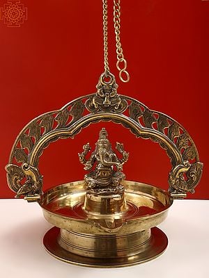 15" Brass Lord Ganesha Hanging Diya