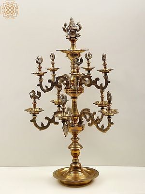 31" Large Brass Lord Ganesha Multi Wick Lamp