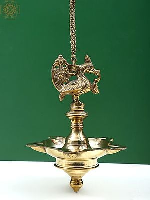 10" Brass Peacock Hanging Lamp