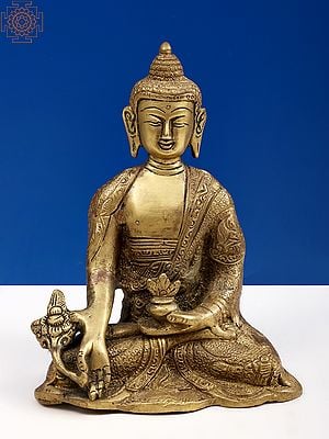 6" Brass Medicine Buddha with The Bowl of Medicinal Herbs