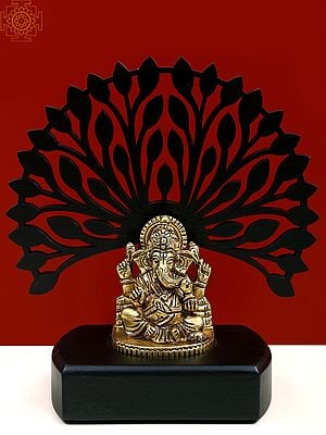 6" Small Brass Lord Ganesha with Wooden Tree