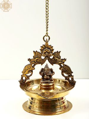 9" Brass Lord Ganesha Hanging Diya