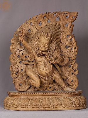 16" Wooden Tibetan Buddhist Deity Vajrapani Sculpture