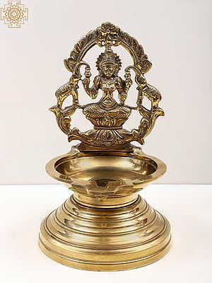 10" Brass Gaja Lakshmi Lamp