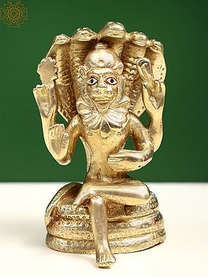 4" Small Brass Lord Narasimha Seated on Sheshanaga