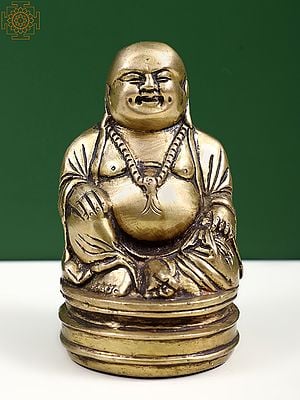 5" Small Brass Laughing Buddha Statue