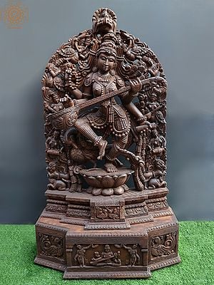 98" Super Large Wooden Dancing Saraswati