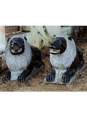 36" Large Pairs of Lion Granite Stone Sculptures | (Shipped by Sea Overseas)