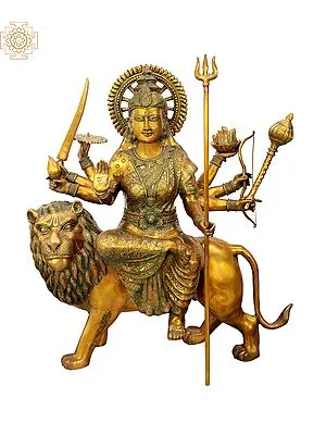 36" Large Size Mother Goddess Durga Seated on Lion In Brass | Handmade | Made In India
