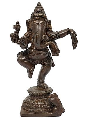4" Small Dancing Ganesha Statue in Brass