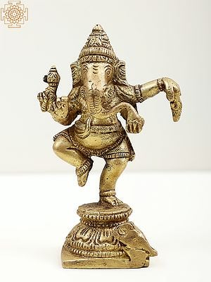 4" Small Dancing Ganesha In Brass