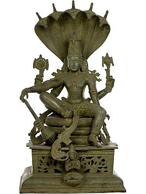 29" Brass Bhagawan Vishnu Seated on Sheshnag | Handmade
