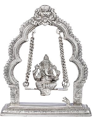9" Brass Lord Ganesha Idol on a Swing with Kirtimukha | Handmade in India