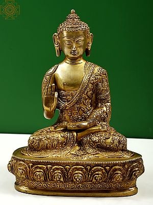 9" Brass Lord Buddha In Vitark Mudra | Handmade | Made In India