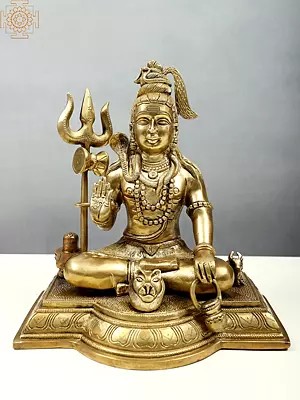 10" Blessing Shiva With Shiva Linga In Brass