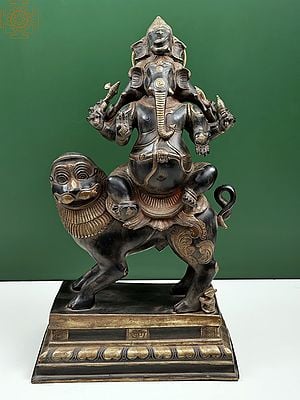 22" Heramba Ganesha Seated on Lion